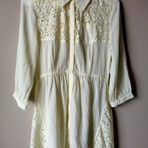 Free People Yellow Sheer and Lace Tunic